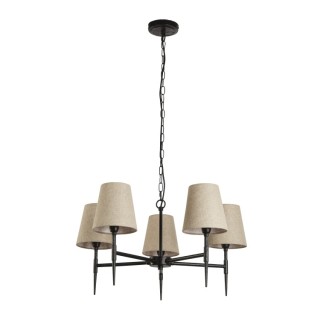 Suspension Metal noir martelé avec abat jour Lin Naturel E14 max 5x60w Gothic