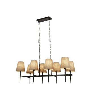 Lustre barre Metal noir martelé avec abat jour Lin Naturel E14 max 8x60w Gothic