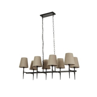 Lustre barre Metal noir martelé avec abat jour Lin Naturel E14 max 8x60w Gothic