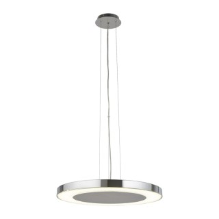 Suspension LED Disque plat Diam 50cm metal chrome, diffuseur verre effet glace givre Led 34w 1600 lumens 4000k dimmable LEXI