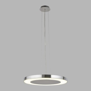 Suspension LED Disque plat Diam 50cm metal chrome, diffuseur verre effet glace givre Led 34w 1600 lumens 4000k dimmable LEXI