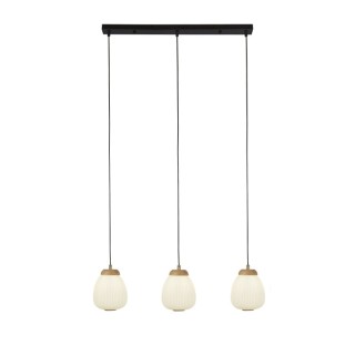 Suspension Metal Noir avec abatjour verre opale cotelé E14 3x40w Max Lg 79cm ELLA