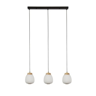 Suspension Metal Noir avec abatjour verre opale cotelé E14 3x40w Max Lg 79cm ELLA