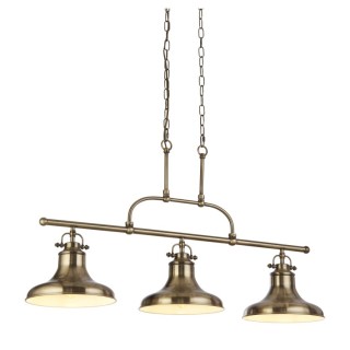 Suspension industrielle Metal laiton antique E27 3x60w max, Lg 96cm DALLAS