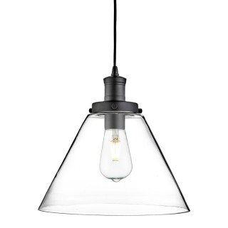 Suspension Metal Noir et abatjour verre transparent E27 max 60w Diam 29cm PYRAMID