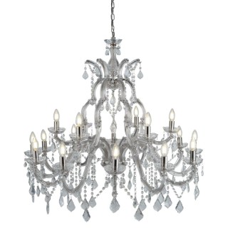 Lustre chandelier Metal Chrome avec pampille cristal E14 18x60w max Diam 98cm MARIE THERESE