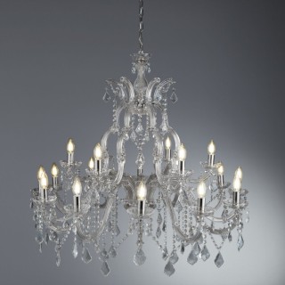 Lustre chandelier Metal Chrome avec pampille cristal E14 18x60w max Diam 98cm MARIE THERESE