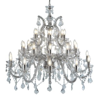 Lustre chandelier Metal Chrome avec pampille cristal E14 30x60w max Diam 98cm MARIE THERESE