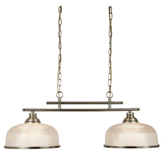 Suspension Barre metal Laiton antique avec verre prismatique amplificateur Holophane E27 max 2x60w Lg 75cm BISTRO II