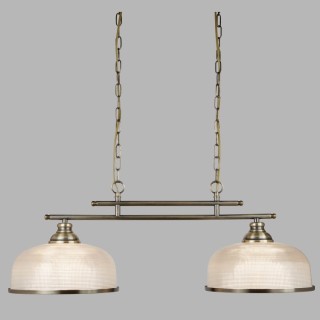 Suspension Barre metal Laiton antique avec verre prismatique amplificateur Holophane E27 max 2x60w Lg 75cm BISTRO II