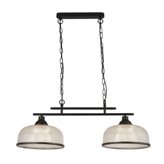 Suspension Barre Metal noir mat, verre prismatique amplificateur Holophane E27 2x60w max Lg 75cm Highworth