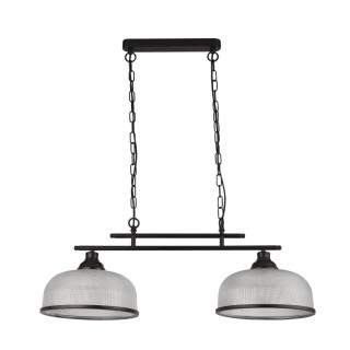 Suspension Barre Metal noir mat, verre prismatique amplificateur Holophane E27 2x60w max Lg 75cm Highworth