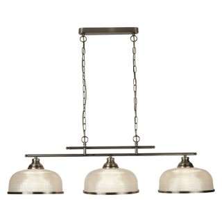 Suspension Barre metal Laiton antique avec verre prismatique amplificateur Holophane E27 max 3x60w Lg 99cm BISTRO II