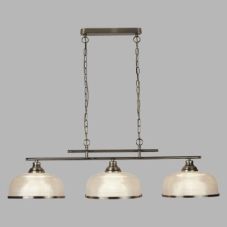 Suspension Barre metal Laiton antique avec verre prismatique amplificateur Holophane E27 max 3x60w Lg 99cm BISTRO II