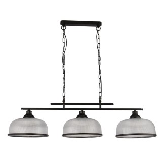 Suspension Barre Metal noir mat, verre prismatique amplificateur Holophane E27 3x60w max Lg 99cm Highworth