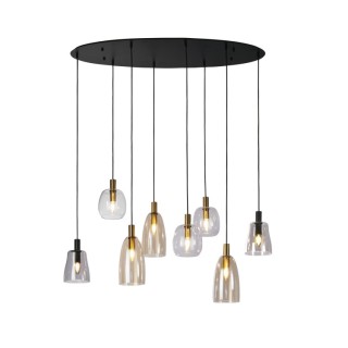 Suspension -Noir Mat, laiton satiné, verres panachés ambrés fumés E14 8x60w Max Lg 120cm, Haut 1m40 Divine