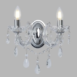 Applique double Metal Chrome avec pampille cristal E14 2x60w max Larg 32cm Haut 20cm MARIE THERESE