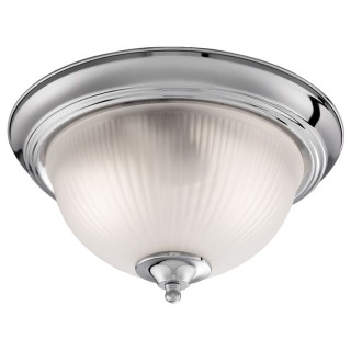 Plafonnier SDB IP44 CLII Metal argent satine, verre strié dépoli E14 max 2x60w Diam 29cm AMERICAN DINER