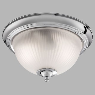 Plafonnier SDB IP44 CLII Metal argent satine, verre strié dépoli E14 max 2x60w Diam 29cm AMERICAN DINER