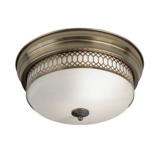 Plafonnier SDB IP44 CLII Metal laiton antique avec verre opale E27 2x60w max Diam 35cm EDINBURGH