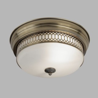 Plafonnier SDB IP44 CLII Metal laiton antique avec verre opale E27 2x60w max Diam 35cm EDINBURGH