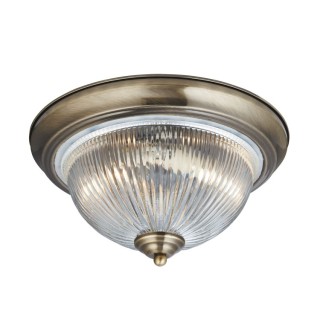 Plafonnier SDB IP44 CLII Metal Laiton antique, verre strié clair E14 max 2x60w Diam 29cm AMERICAN DINER