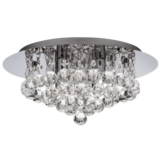 Plafonnier SDB IP44 CLII Metal chrome et cristal Perles, gouttes G9 4x33w max Diam 35cm HANNA