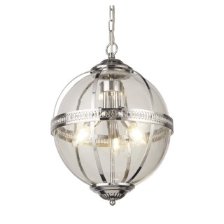 Suspension Metal Chrome avec verre transparent, E14 3x60w max Diam 32cm Coronet