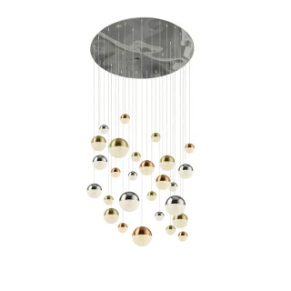 Suspension multi boules cuivre-chrome-laiton satine-verre craquelé-27x 204 lm PLANETS