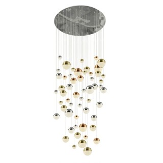 Suspension multi boules cuivre-chrome-laiton satine-verre craquelé-55x 376 lm PLANETS