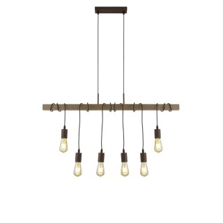 Suspension metal marron et bois naturel E27 max 6x60w Long 100cm BARN