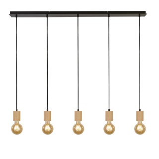 Suspension barre base metal noir, 5 têtes douille bois, E27 max 5x60w Lg 115cm SPINNY