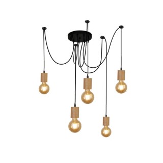 Suspension pieuvre base metal noir, 5 têtes douille bois, E27 max 5x60w Diam 180cm SPINNY