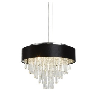 Suspension Convertible en plafonnier velour noir Cristal clair G9 5x33w max Diam 46cm GLAMOUR