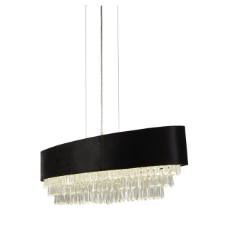 Suspension Ovale velour noir Cristal clair G9 8x33w max Lg 100cm GLAMOUR