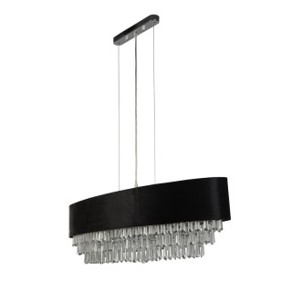 Suspension Ovale velour noir Cristal clair G9 8x33w max Lg 100cm GLAMOUR