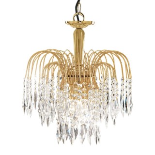 Lustre fontaine metal doré et cristal E14 3x60w max Diam 42cm Haut 1m20 WATERFALL