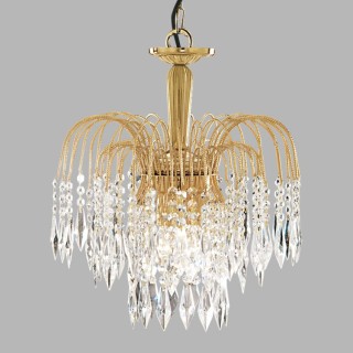 Lustre fontaine metal doré et cristal E14 3x60w max Diam 42cm Haut 1m20 WATERFALL