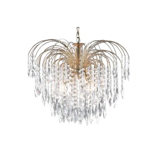 Lustre fontaine metal doré et cristal E14 5x60w max Diam 53cm Haut 1m20 WATERFALL