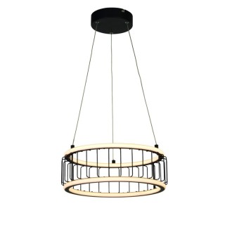 CAGE LED DRUM Suspension Diam 38cm Metal noir, diff silicone blanc, 40w 4621 lumens 3000k, dimmable 3 niveaux par inter CIRCOLO