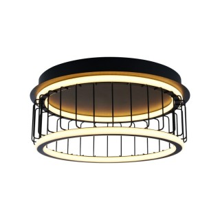 CAGE LED DRUM Plafonnier Diam 40cm Metal noir, diff silicone blanc, 40w 4602 lumens 3000k, dimmable 3 niveaux par inter CIRCOLO