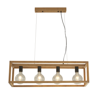 Suspension Cadre Bois Bambou E27 4x60w max long 90cm SQUARE