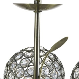 Lustre 9 branches metal Laiton antique, boules metal et perles de cristal G9 max 9x33w Diam 68cm BELLIS II