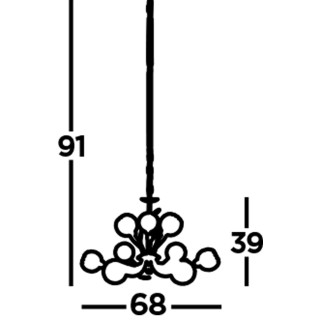 Lustre 9 branches metal Laiton antique, boules metal et perles de cristal G9 max 9x33w Diam 68cm BELLIS II