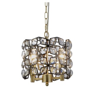 Suspension Metal noir, laiton satine et Cristal E14 max 2x60w Diam 25cm IRIS