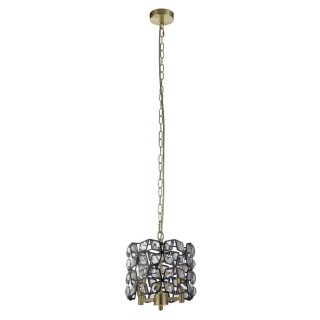 Suspension Metal noir, laiton satine et Cristal E14 max 2x60w Diam 25cm IRIS