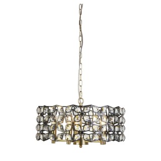 Suspension Metal noir, laiton satine et Cristal E14 max 5x60w Diam 48cm IRIS