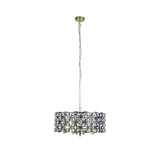 Suspension Metal noir, laiton satine et Cristal E14 max 5x60w Diam 48cm IRIS