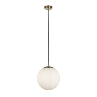 Suspension metal laiton satine verre opale blanc E27 max 60w Diam 30cm ATOM II