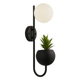 Applique Metal noir et verre opale blanc G9 max 33w avec boule pour plante Haut 46cm LUNAR